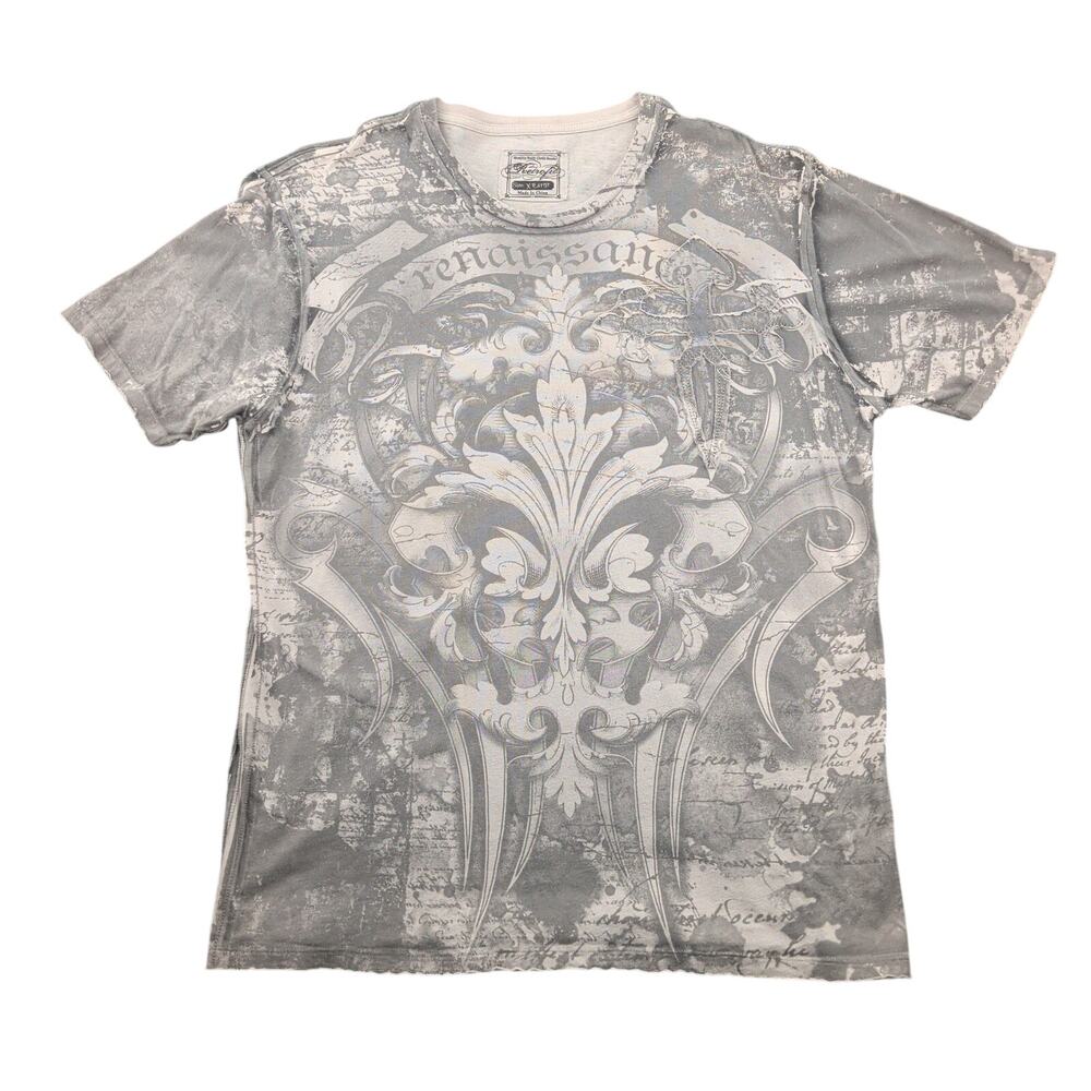 Vintage Y2K Retrofit Renaissance AOP T Shirt Men's XL Grunge Fleur de Lis